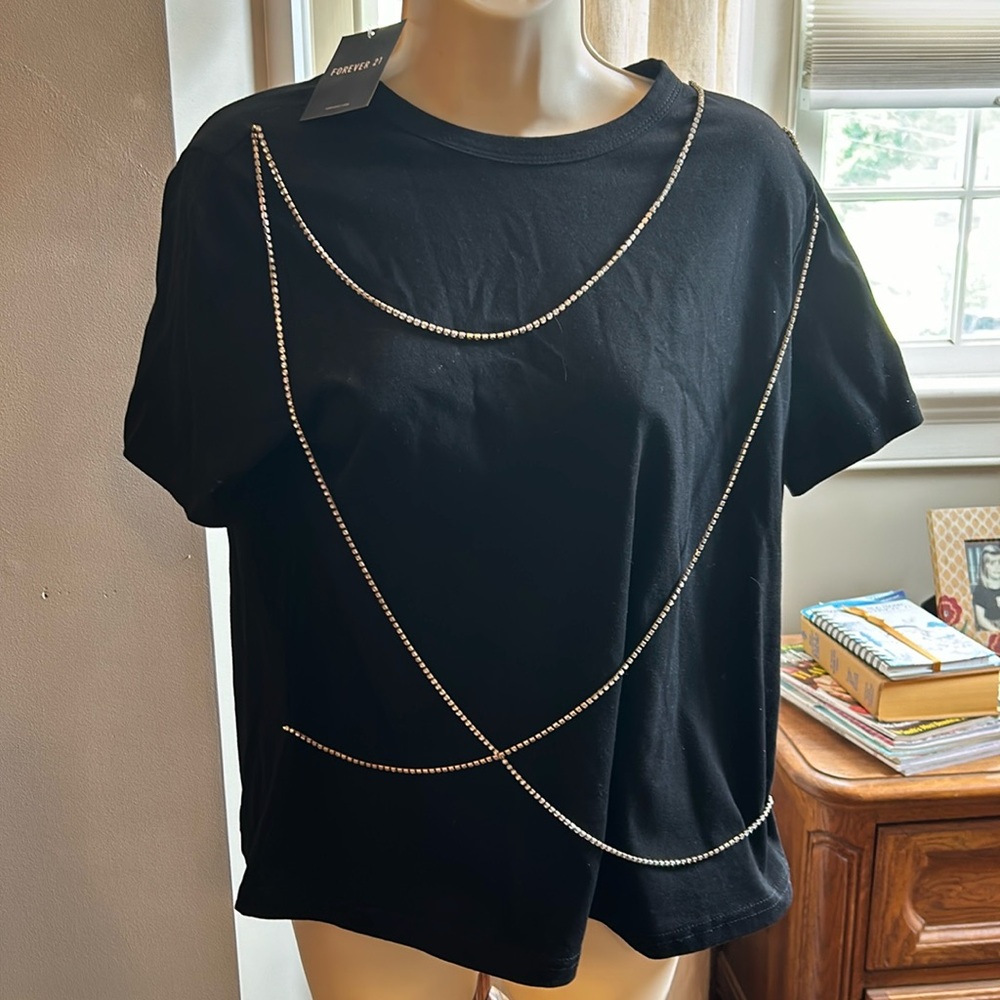 Forever 21 Boxy Diamanté Black T-Shirt